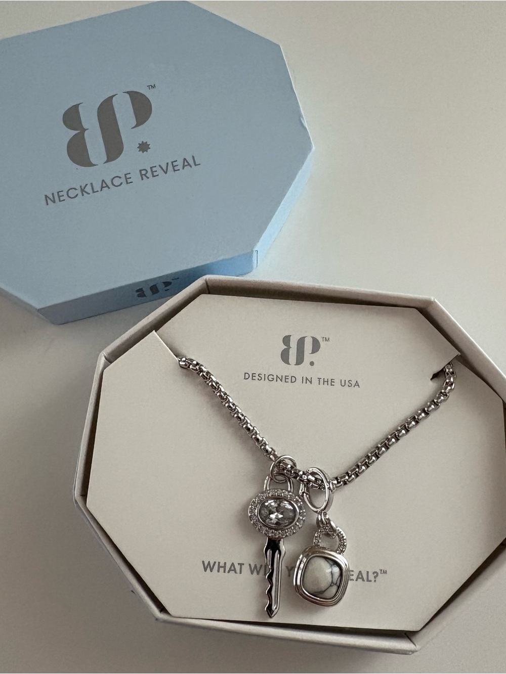 Bomb Party The Key to Dreams Necklace NK56635 Howlite Magnesite Rhodium Plating